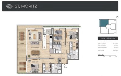 Mansa, apartamento 3 dormitorios 2 suites
