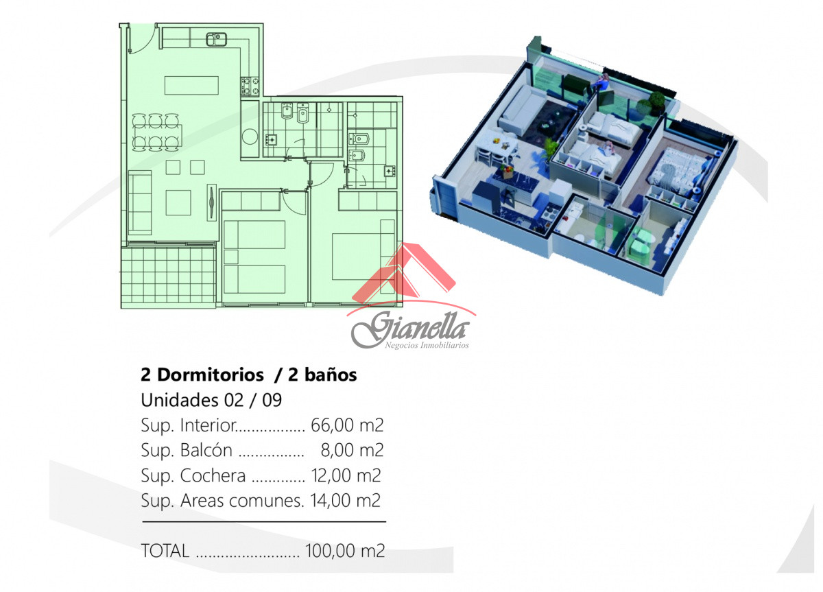Apartamento ID.2261 - En venta apartamento de 2 dormitorios, en Brava Punta del Este a Estrenar