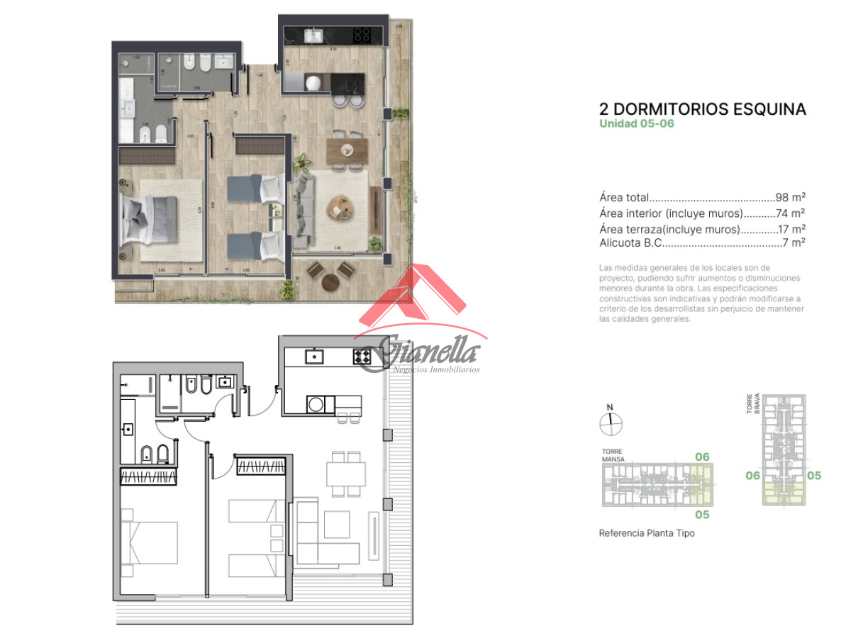 Apartamento ID.2260 - En venta apartamento de 2 dormitorios,  con agradable vista en Mansa, Punta del Este
