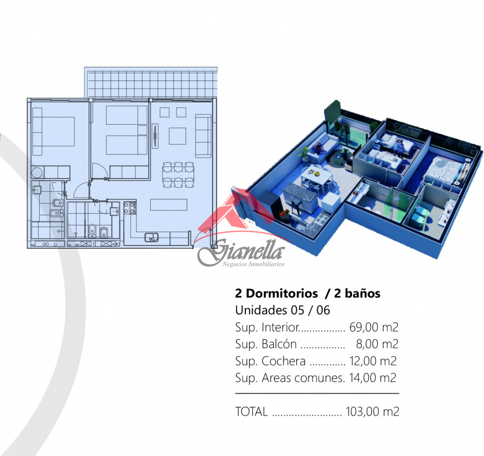 Apartamento ID.2261 - En venta apartamento de 2 dormitorios, en Brava Punta del Este a Estrenar