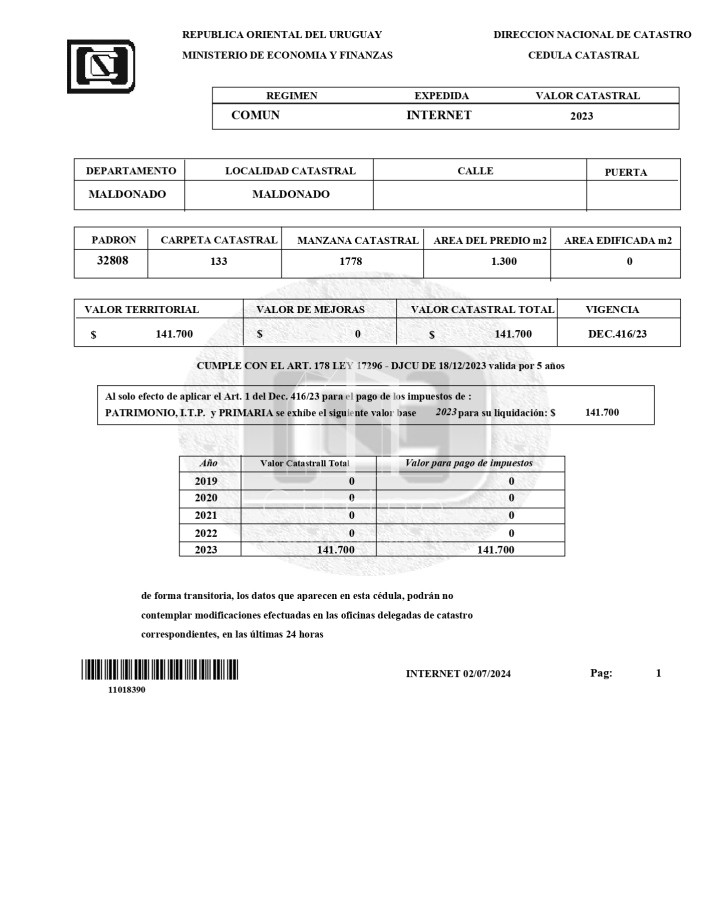 Terreno ID.1289 - Terreno 1300 mts 2 a la venta en Punta del Este