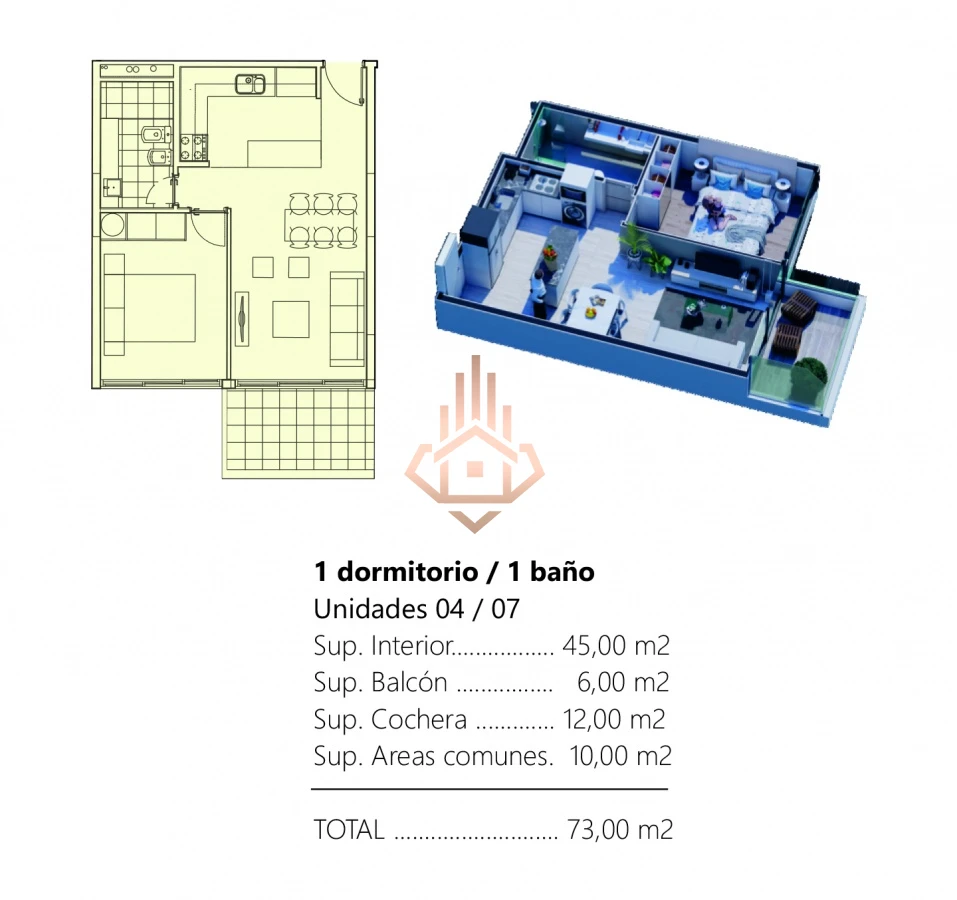 Apartamento de 1 dormitorio en venta, con vista a agradable entorno