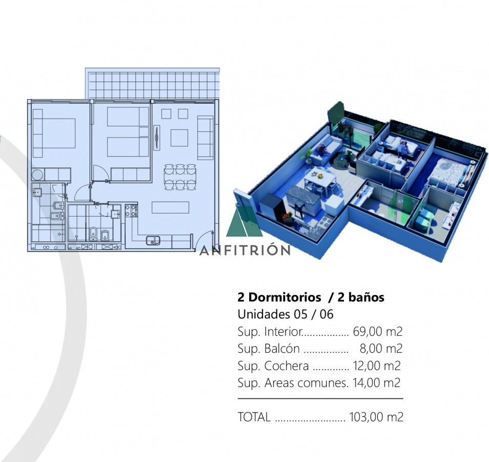 Apartamento ID.516 - En venta apartamento de 2 dormitorios, en Brava Punta del Este a Estrenar