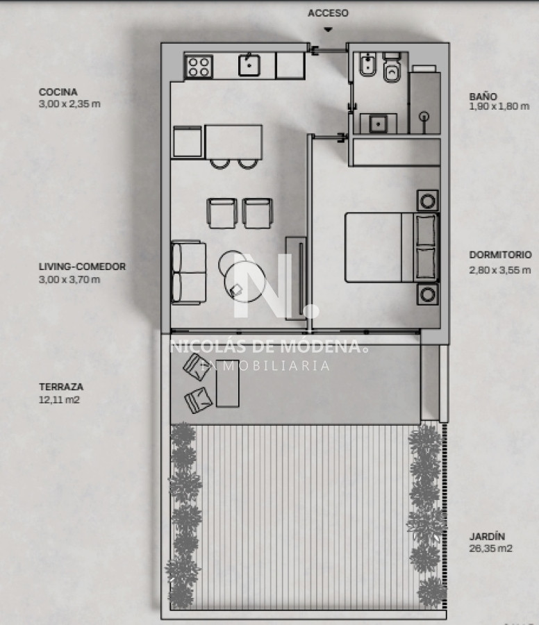 En venta apartamento de 1 dormitorio, con terraza en Punta del Este. - NDM23471A