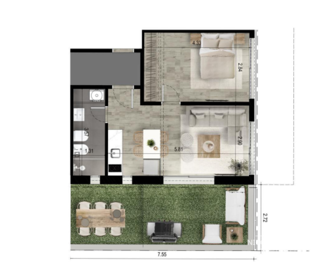 Se vende apartamento con partio de 1 dormitorio en Mansa, Punta del Este.