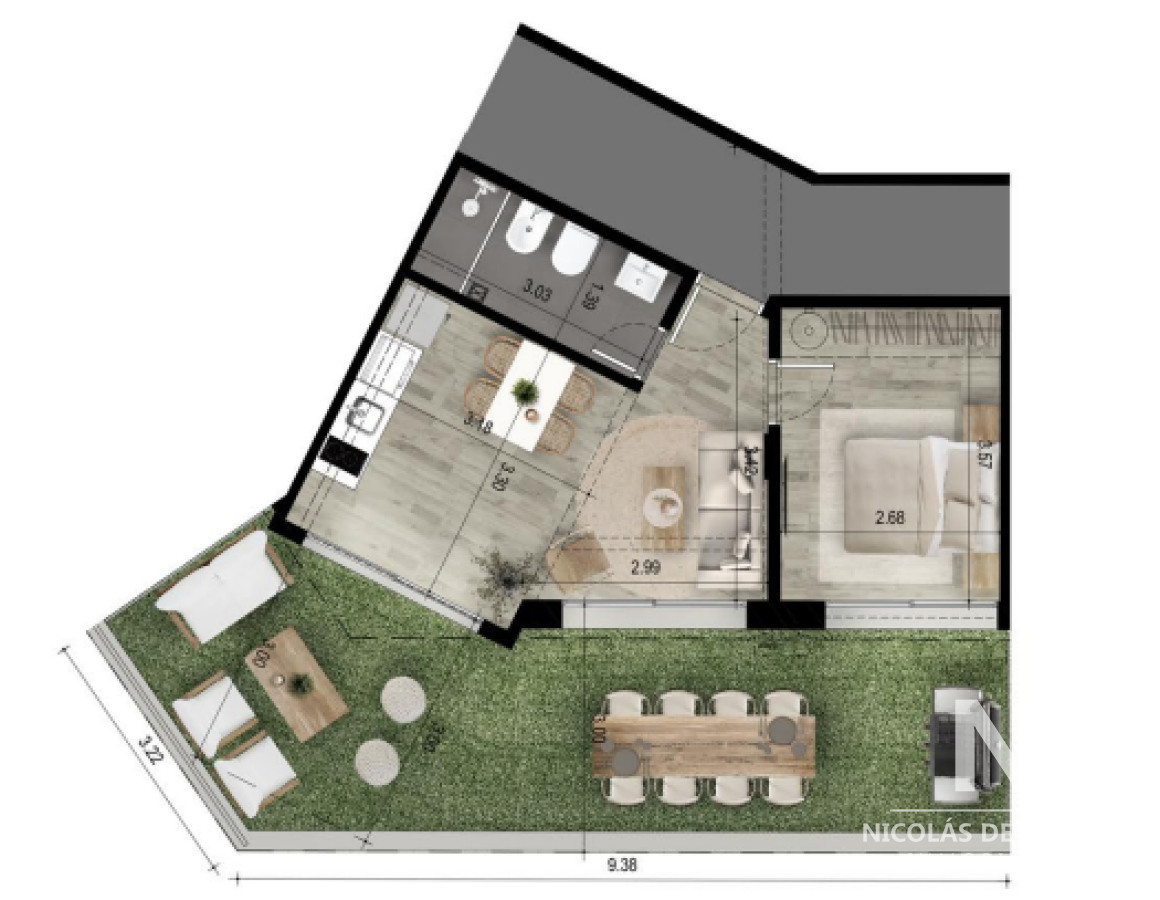 Venta de apartamento de 1 dormitorio en Mansa, Punta del Este, con Patio.