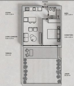 En venta apartamento de 1 dormitorio, con terraza en Punta del Este.