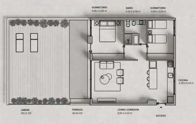 Venta de apartamento de 2 dormitorios con terraza en Mansa, Punta del Este.