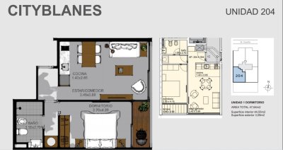 Apartamento en Venta en Edificio City Blanes Parque Rodo, de 1 dormitorio ideal para renta