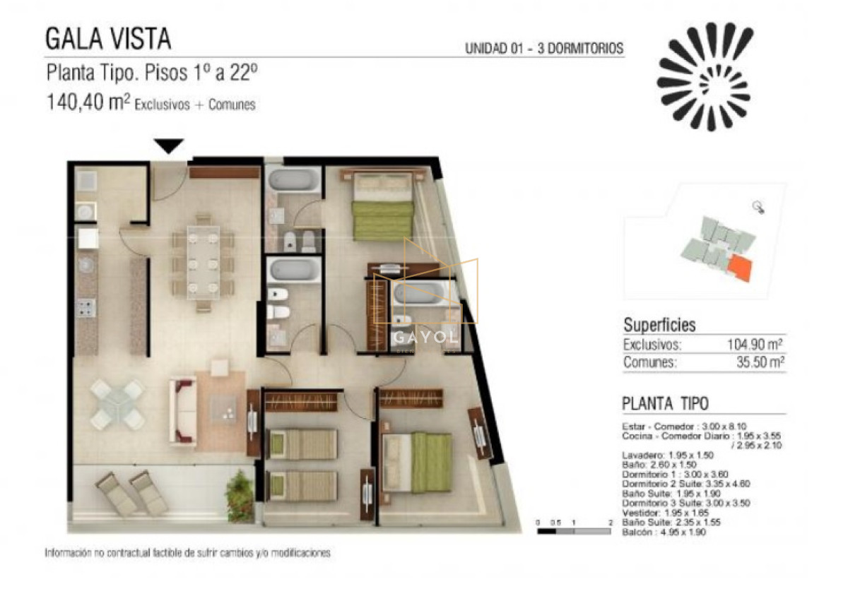 Apartamento ID.21 - Apartamento en alquiler en Edificio Gala Vista Av. Roosevelt Punta del Este, 1 dormitorio, 1 baños