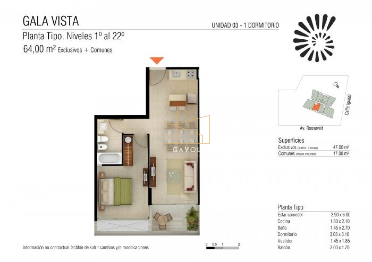 Apartamento ID.21 - Apartamento en alquiler en Edificio Gala Vista Av. Roosevelt Punta del Este, 1 dormitorio, 1 baños
