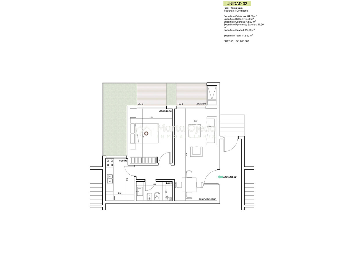 Apartamento ID.40299 - Apartamento en construcción en la Mansa 1 dormitorio con parrillero