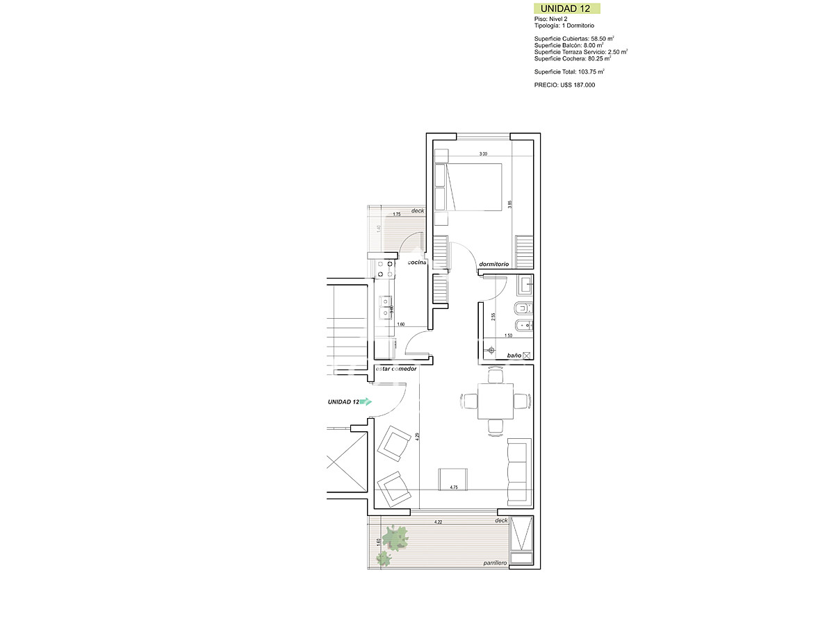 Apartamento ID.385 - Apartamento a estrenar en la Mansa, 2 dormitorios con parrillero propio