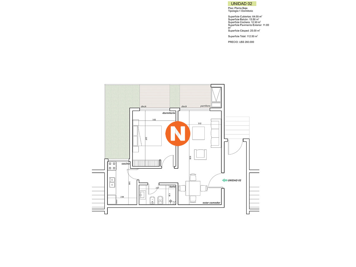 Apartamento Ref.224650 - Apartamento en construcción en la Mansa 1 dormitorio con Parrillero