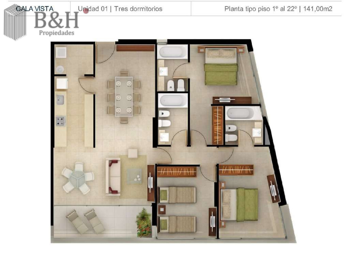 Apartamento ID.7373 - Venta - Piso alto en Gala Vista, Punta del Este | 3 Dormitorios