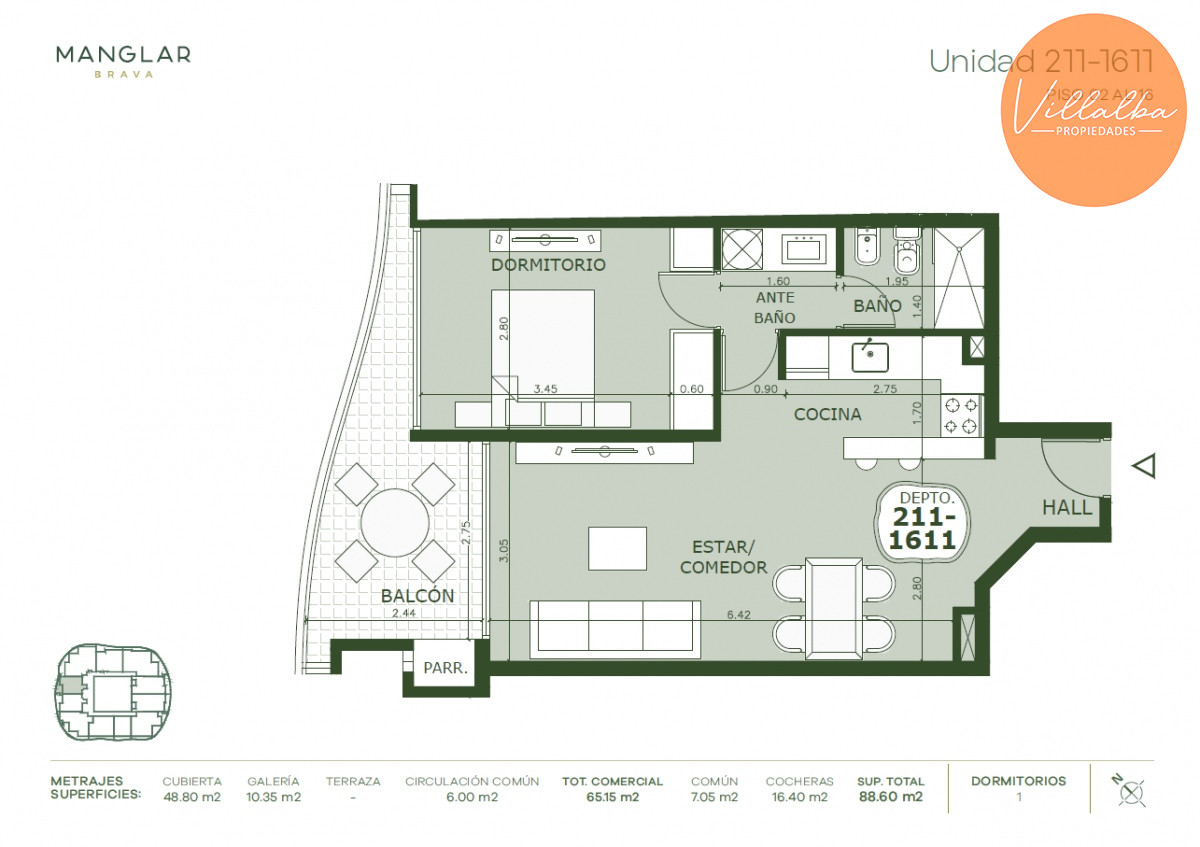 Apartamento ID.2400 - Apartamento de 1 baño, 1 dormitorio para invertir!!