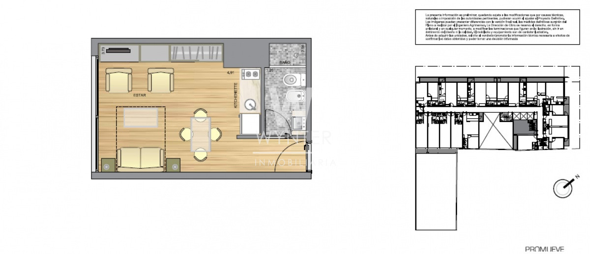 Apartamento ID.3099 - Monoambiente en alquiler, Pocitos 