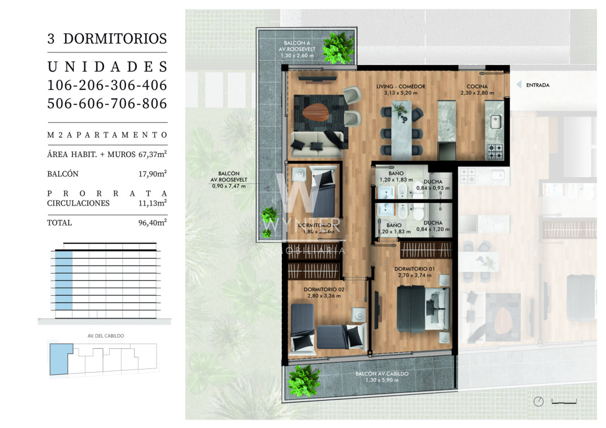 Apartamento ID.6711 - Apartamento 3 dormitorios Roosevelt 