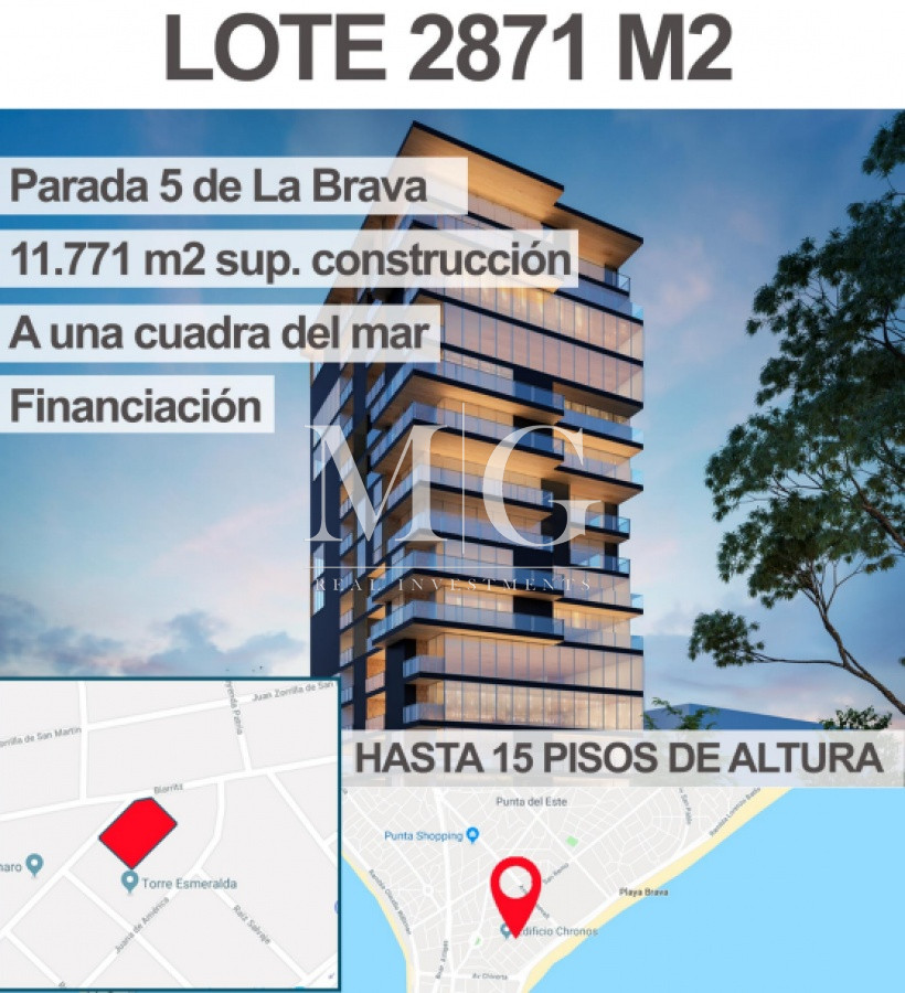Terreno ID.160 - Lote Pda.5 Playa Brava frente al mar habilitado PB+15 pisos