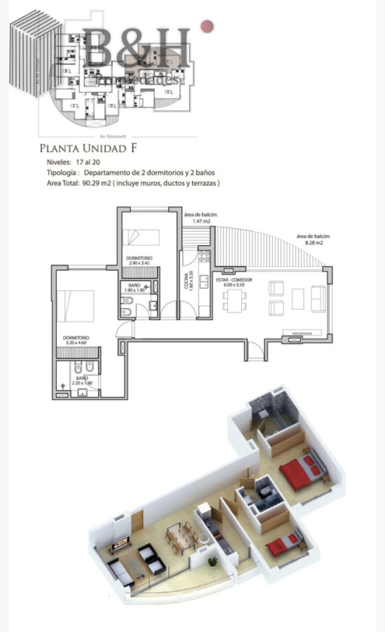 Apartamento ID.6935 - Apartamento moderno de 2 Dormitorios en Alquiler Anual sobre Roosevelt Punta del Este