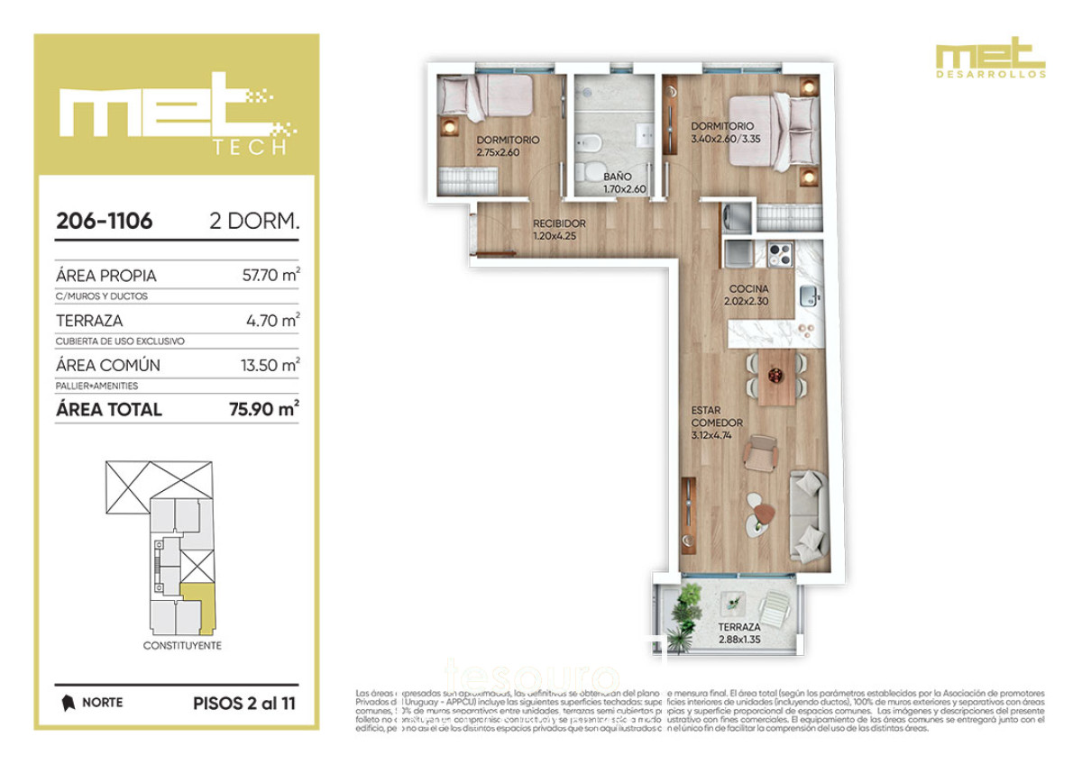 Apartamento ID.4288 - VENTA APARTAMENTO 2 DORMITORIOS - CORDON