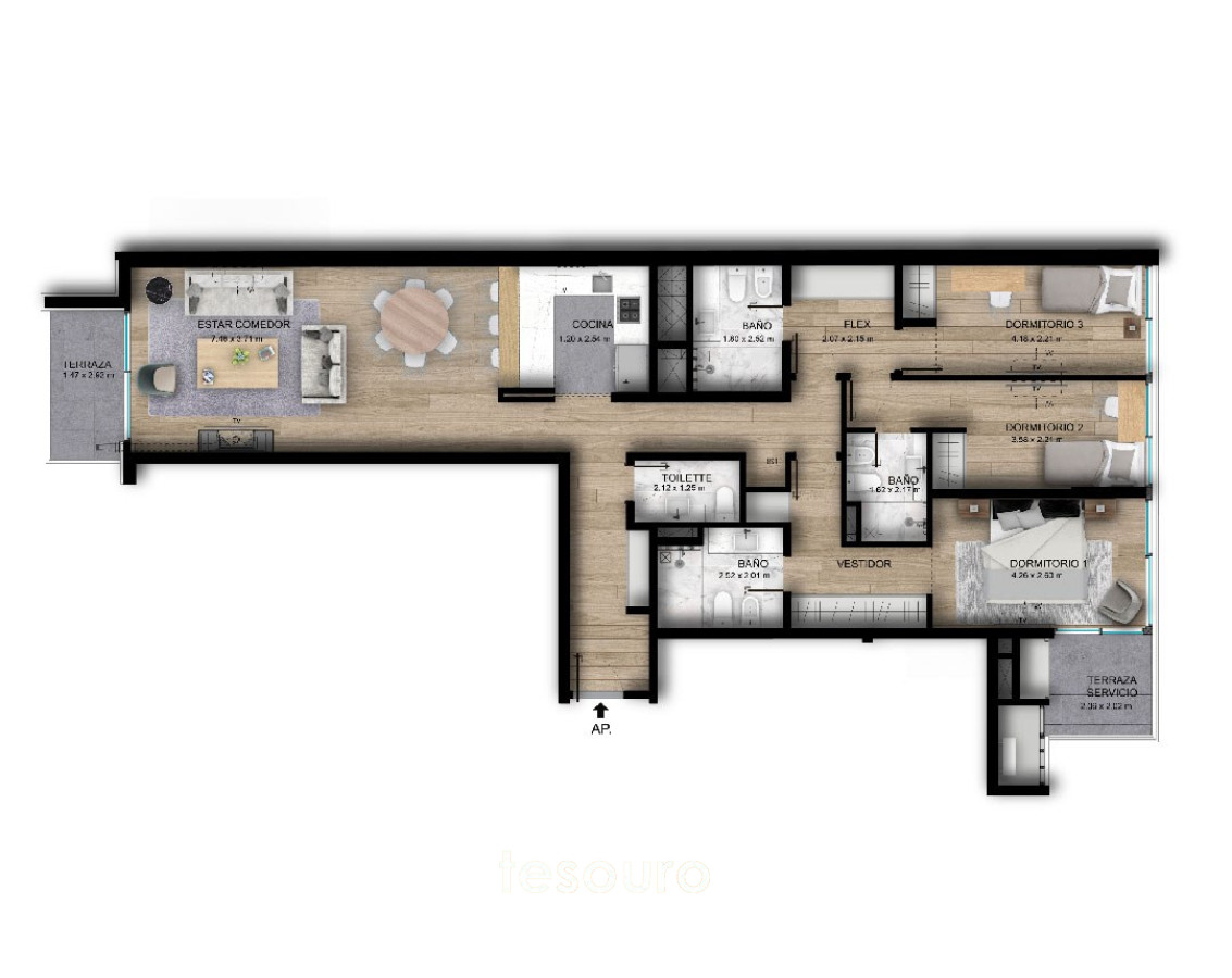 Apartamento ID.2991 - VENTA APARTAMENTO 3 DORMTIORIOS EN PUNTA CARRETAS