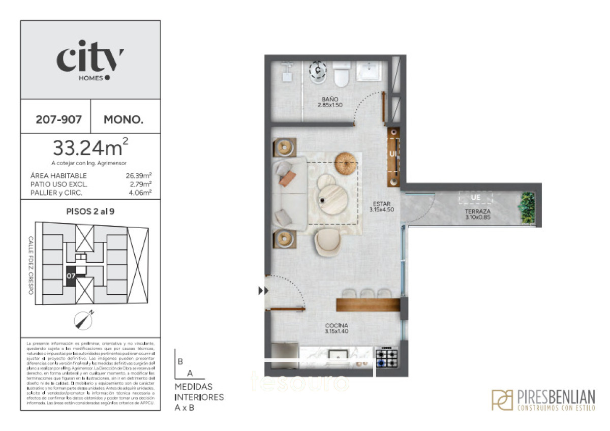 Apartamento ID.5588 - VENTA MONOAMBIENTE - CORDÓN