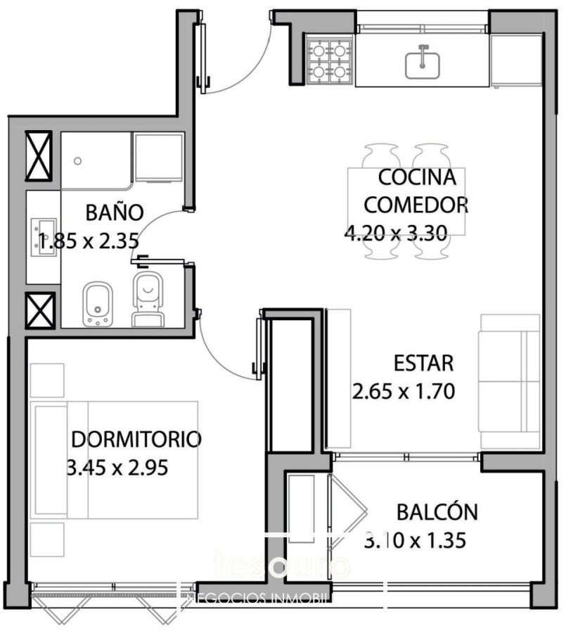 Apartamento ID.5720 - Alquiler Apartamento 1 Dormitorio en Cordon