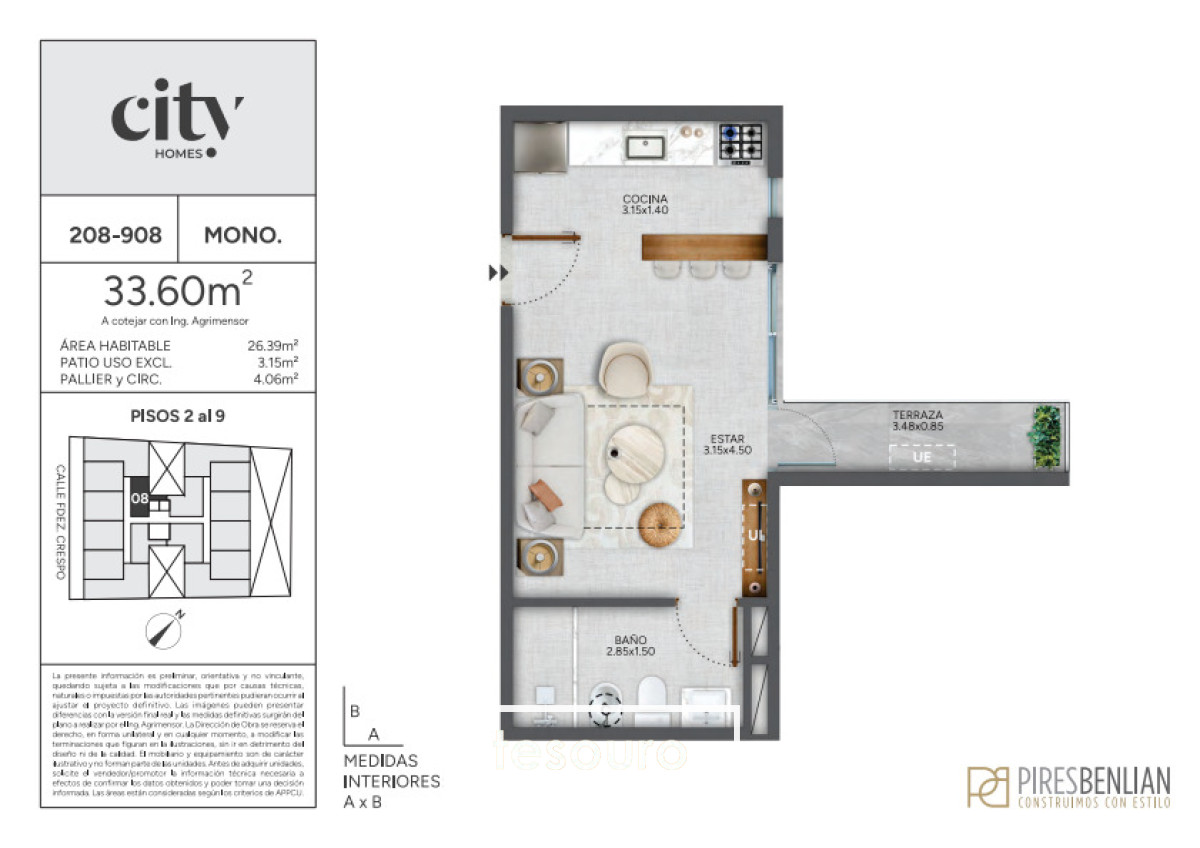 Apartamento ID.5596 - VENTA MONOAMBIENTE - CORDÓN