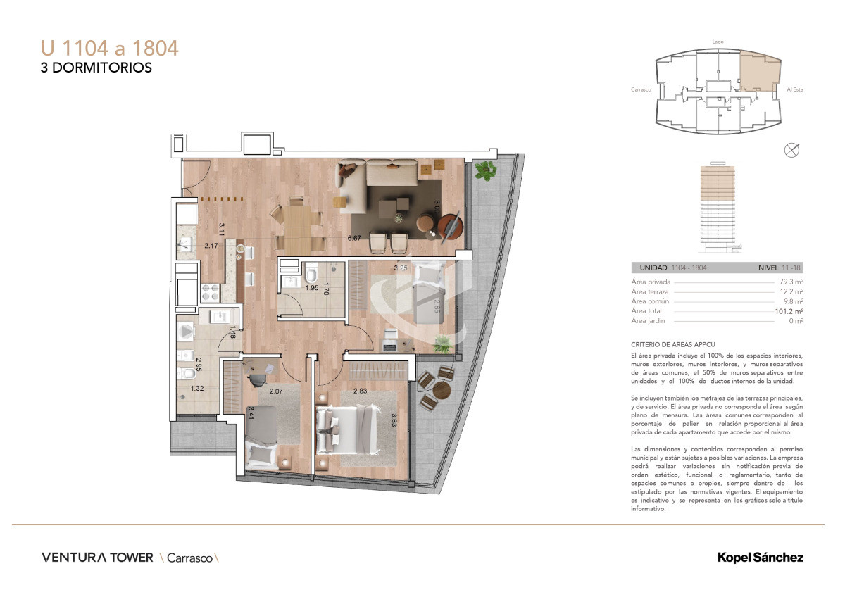 Apartamento ID.2240 - Venta Apartamento 3 Dormitorios con Garaje Doble en Parque Miramar - Orientación Norte