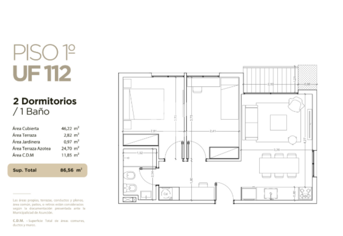 Apartamento ID.2059 - Venta Apartamento 2 Dormitorios con Terraza Exclusiva, La Blanqueada