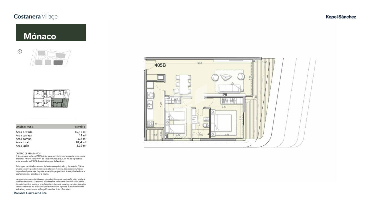 Apartamento ID.2258 - Alquiler 2 Dormitorios Barra de Carrasco, Garaje, Piscina, Frente a la Rambla