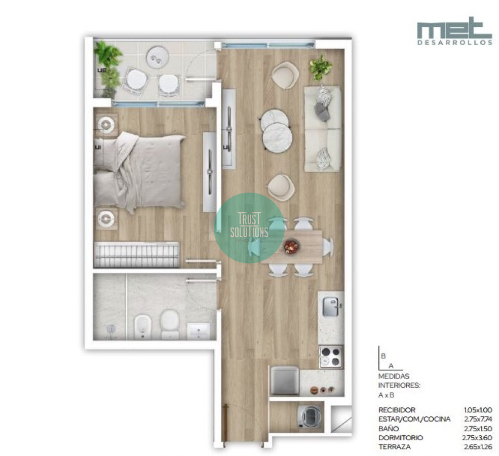 Apartamento ID.886 - Venta Ap.Centro 1D Terraza Amenities en construcción
