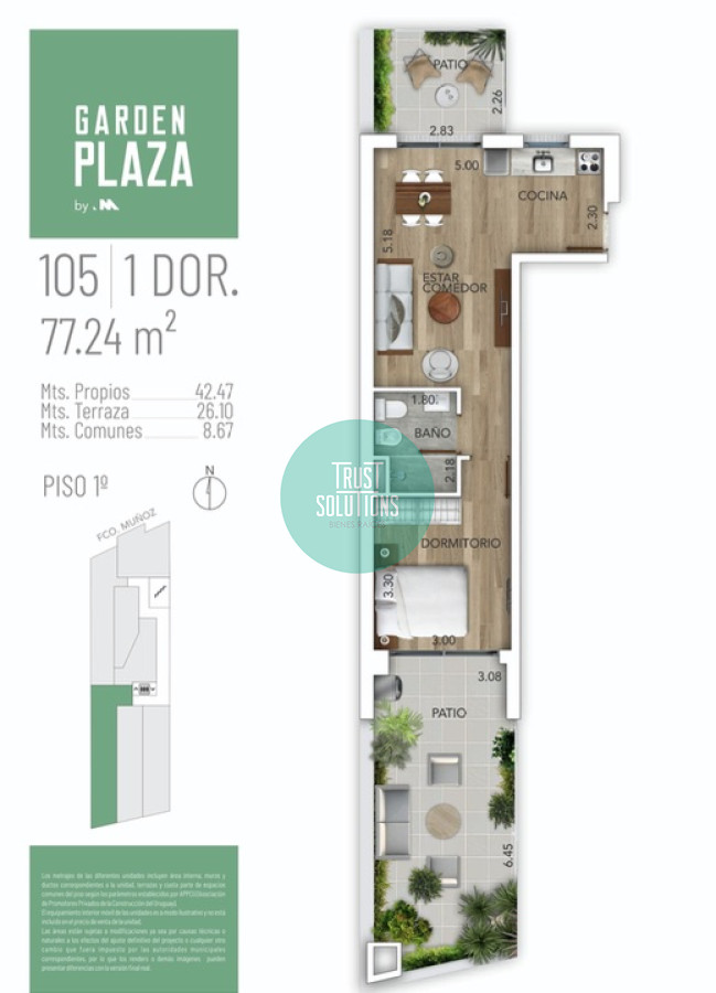 Apartamento ID.146 - Venta Ap.Pocitos Nuevo 1D con Garaje  Ed.Garden Plaza con renta 
