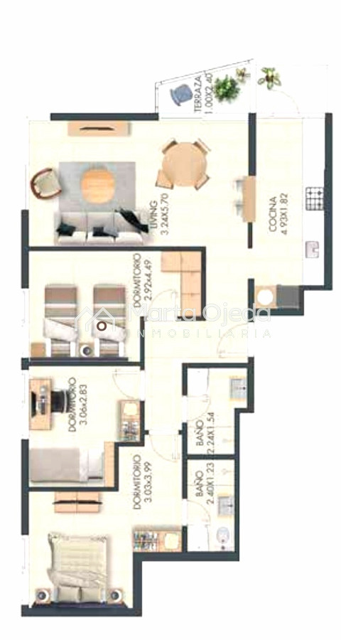 Apartamento ID.41192 - Amplio apartamento de 3 dormitorios y 2 baños, ideal para vivir todo el año o para renta.