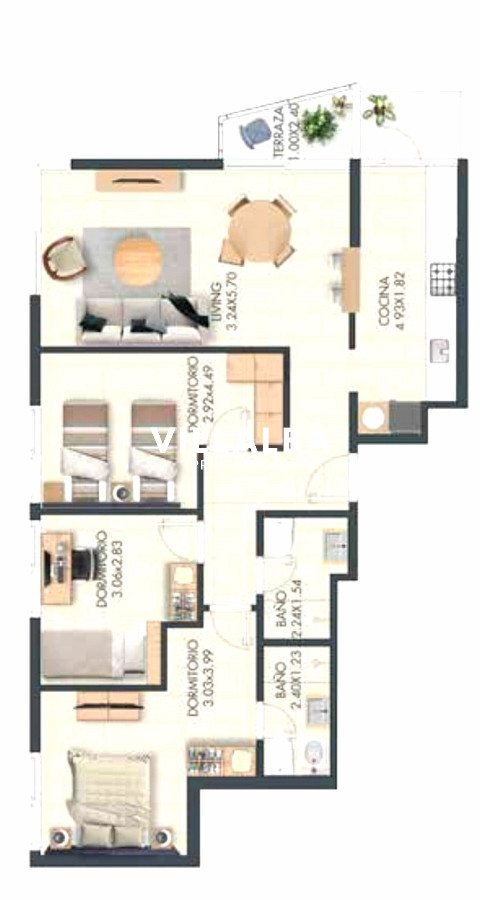 Apartamento ID.4014 - Amplio apartamento de 3 dormitorios y 2 baños, ideal para vivir todo el año o para renta.