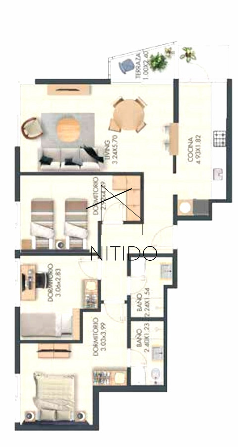 Apartamento ID.85 - Amplio apartamento de 3 dormitorios y 2 baños, ideal para vivir todo el año o para renta.
