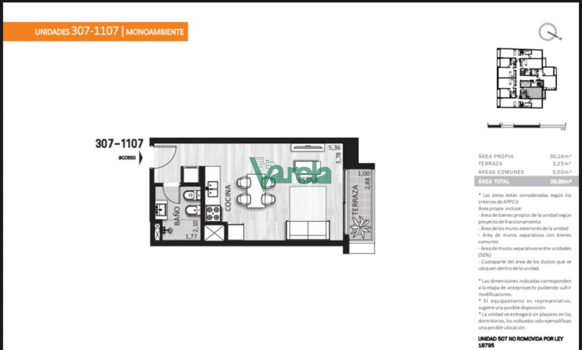 Apartamento ID.22660 - Venta apartamento, Cordon, 1 ambiente amplio con terraza, edificio con gym, co- work. parrileros en regimen de vivienda promovida, estrena abril  27