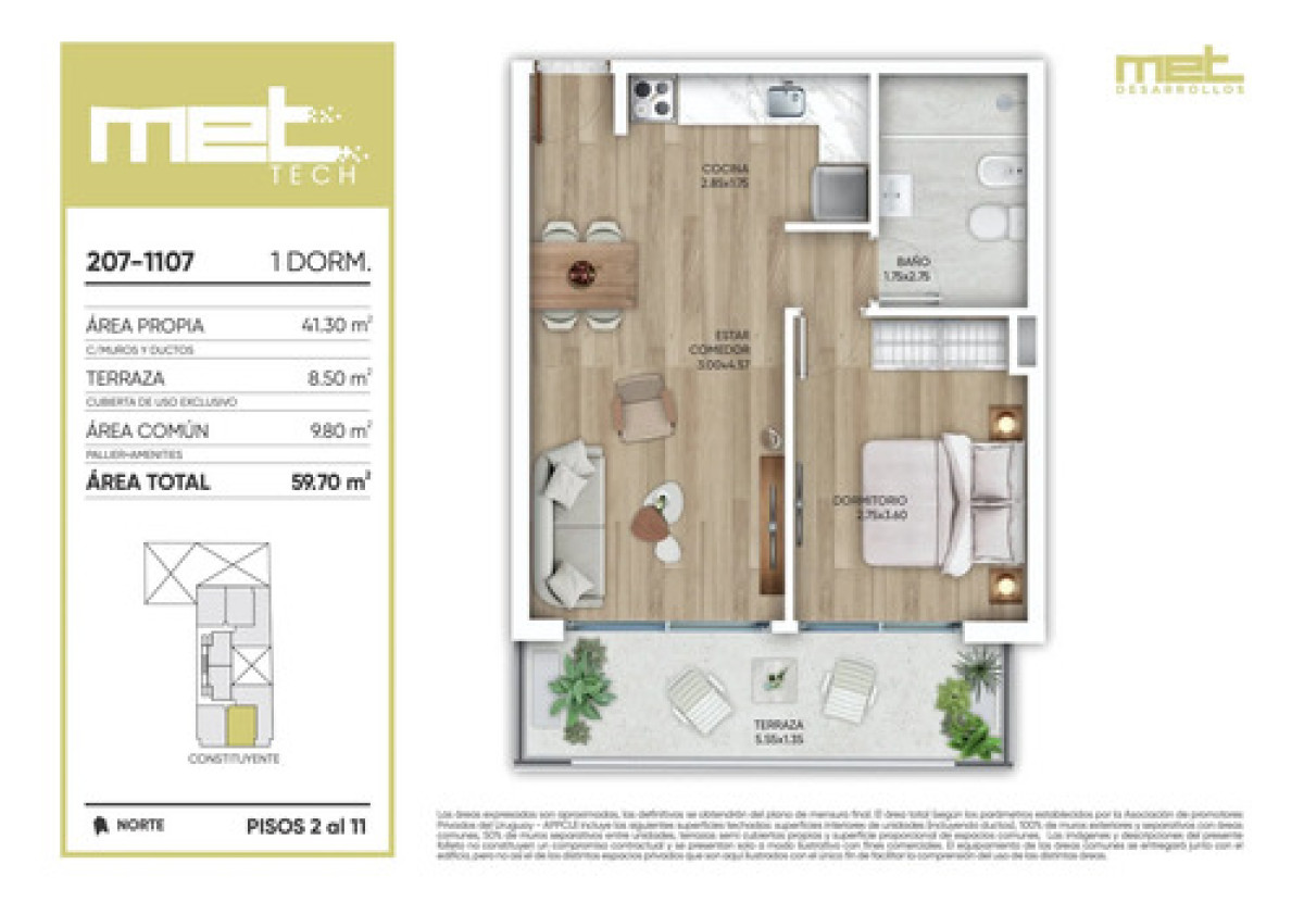 Apartamento ID.11964 - Alquiler de apartamento 1 dormitorio en Cordon
