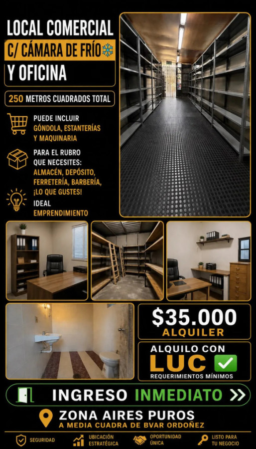 Local Comercial ID.12740 - Alquiler Local Comercial Depósito O Galpón 250m2 Con Oficina Y Baño En Aires Puros