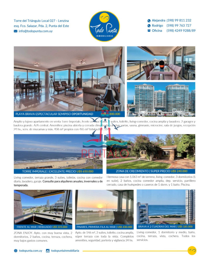 Apartamento ID.194 - Venta apartamento 3 dormitorios en Maldonado 2 terrazas (1 con parrillero propio)