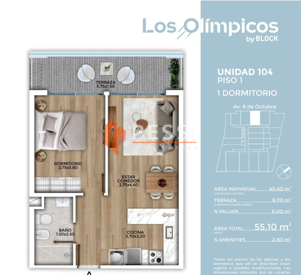 Apartamento ID.2530 - Venta apartamento 1 dormitorio a estrenar en edificio Los Olimpicos La Blanqueada