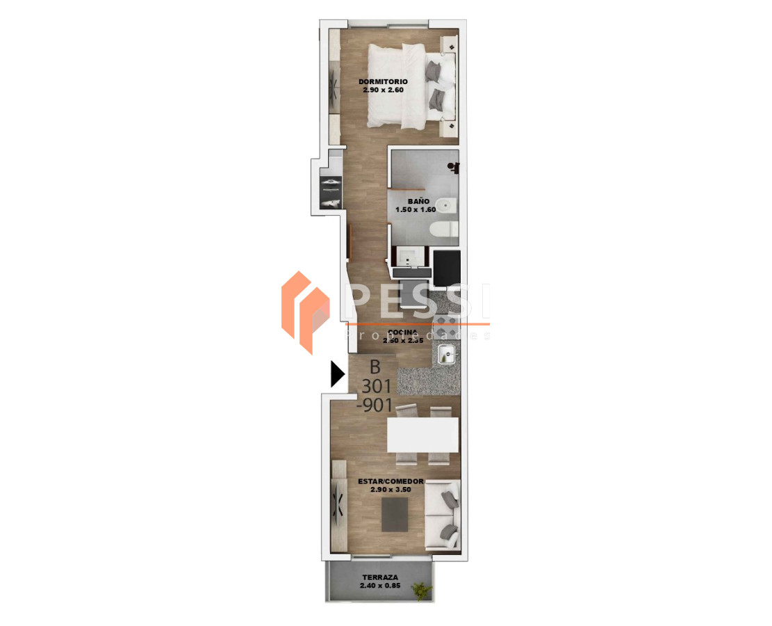 Apartamento ID.2410 - Venta apartamento 1 dormitorio a estrenar en Tres Cruces