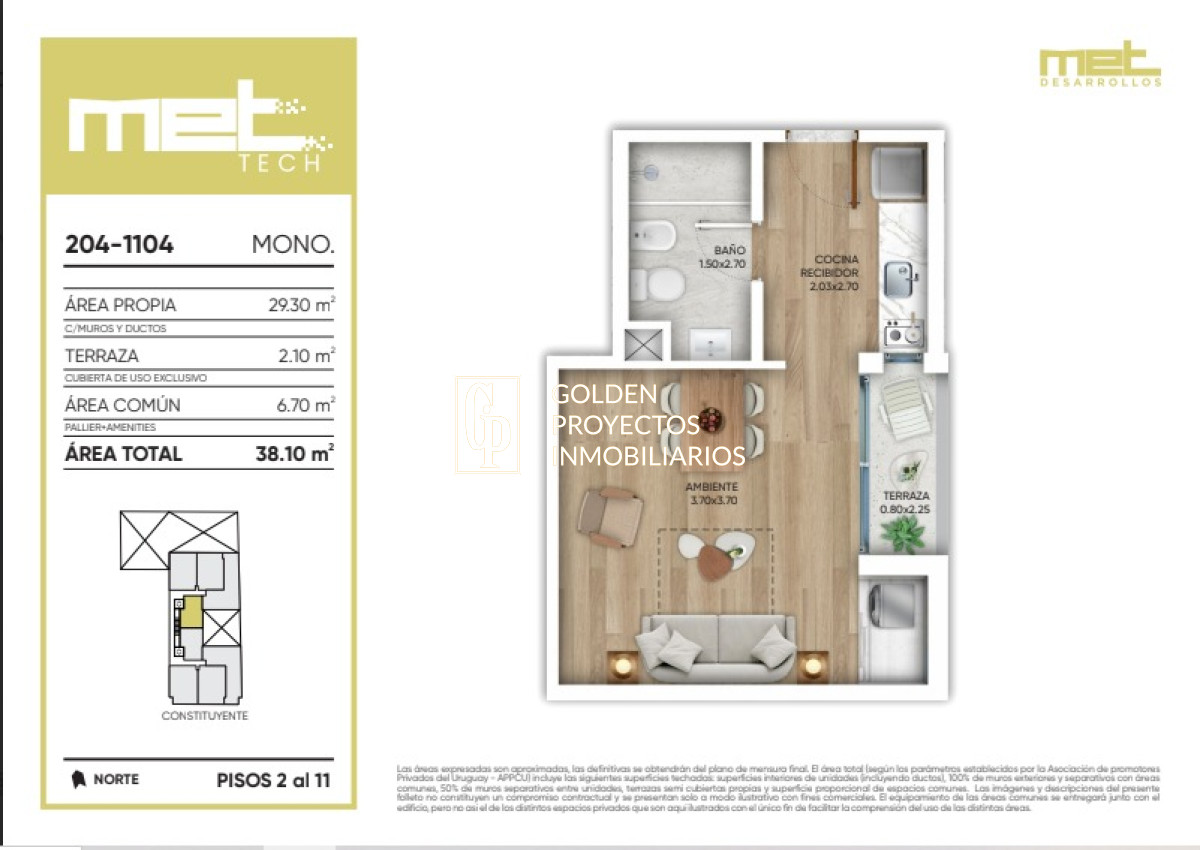 Apartamento ID.357 - Monoambiente en Venta en  MET TECH Cordón