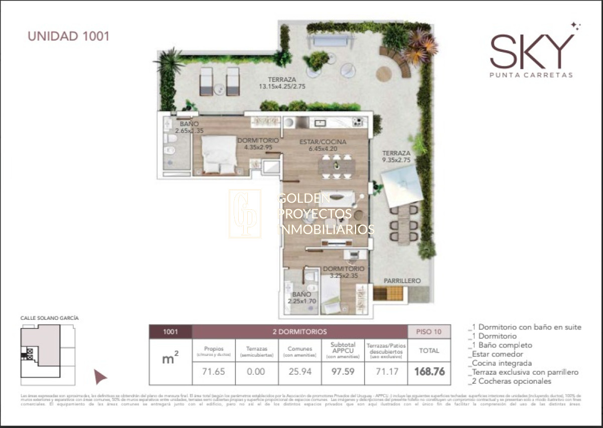 Apartamento ID.368 - Penthouse 2 dorm. 2 Gge en Venta en Sky Punta Carretas