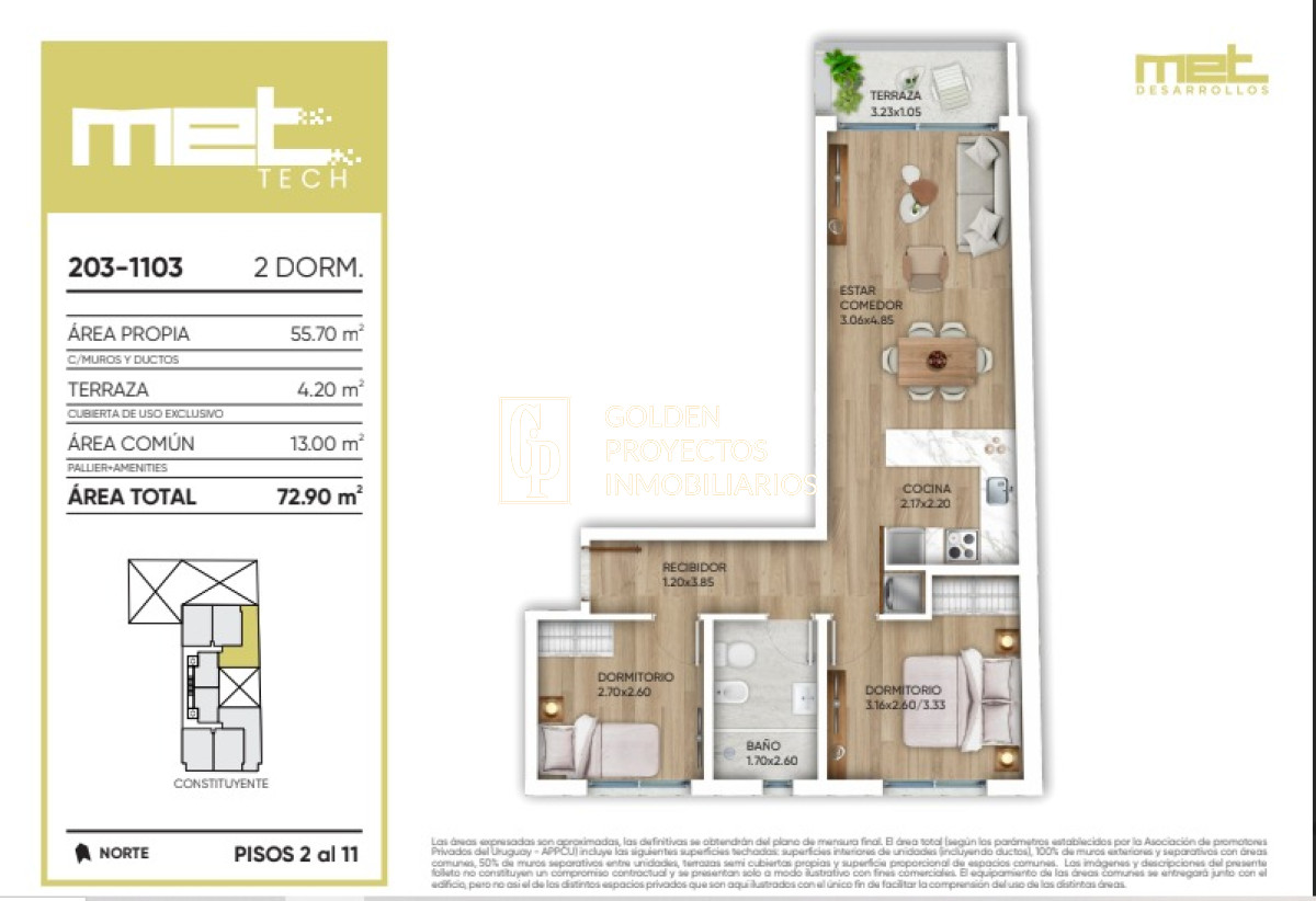 Apartamento ID.357 - Monoambiente en Venta en  MET TECH Cordón