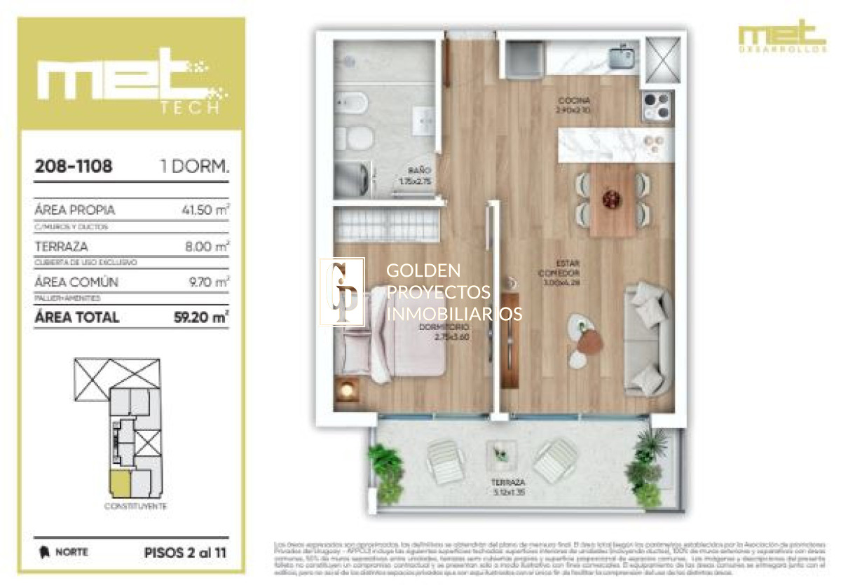 Apartamento ID.357 - Apartamento un Dormitorio en Venta en  MET TECH Cordón