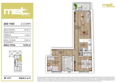 Apartamento ID.297 - Apartamento dos dormitorio Met Tech en Venta , Cordón