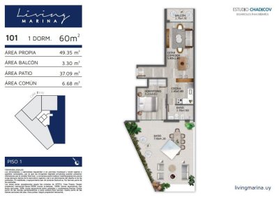 Apartamento ID.675 - Apartamento en Venta un  Dormitorio en Living Marina ,Punta Carretas