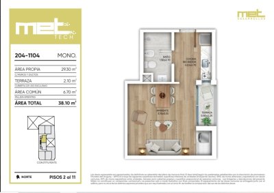 Apartamento ID.357 - Monoambiente en Venta en  MET TECH Cordón